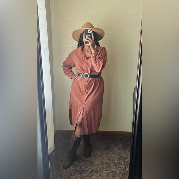 Rust Red Long Sleeve Button Down Maxi Dress - Picture 4 of 6